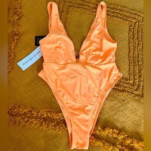 White Fox Tangerine High Cut One Piece Swimsuit Size Large